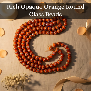 Cuentas Sueltas de Vidrio Lampwork Naranja de 12 mm |   Separador Redondo Artesanal con Detalle de Lámina |   Suministros para la Fabricación de Joyería Artesanal |   Longitud del hilo de 8 pulgadas - Product Image 2