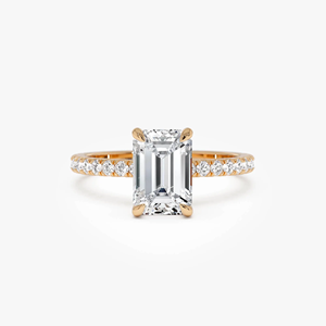 Bague de fiançailles en or rose avec diamant taille émeraude et diamants latéraux, bijoux classiques pour femmes - Product Image 1