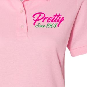 Camiseta Polo Rosa para Mujer, Bonita desde 1908, con Bordado Verde, de Algodón, Manga Corta, Estilo Casual, Ropa Griega, Top de Verano - Product Image 6