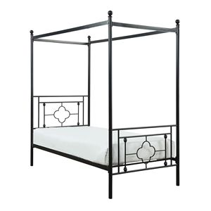 Modern Traditional 1pc Twin Platform <b>Canopy</b> <b>Bed</b> Black Finish Metal <b>Frame</b> with Ball Finials - Product Image 1