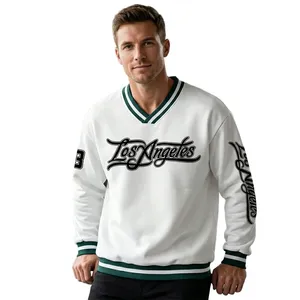Sweat-shirt à col en V pour homme, pull en coton tricoté surdimensionné, vêtements de sport décontractés, automne, rayures blanches et vertes - Product Image 2
