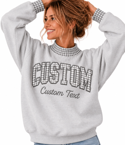 Sweat-shirt personnalisé à col montant, imprimé à carreaux gingham, broderie de lettres universitaires, pull d'hiver pour femmes - Product Image 3