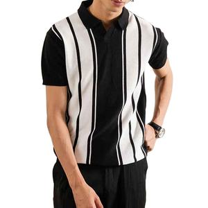 Camiseta Polo para Hombre, Negra y Blanca, con Rayas Verticales, Cuello en V Abierto, Premium de Verano, con Logotipo Personalizado - Product Image 5