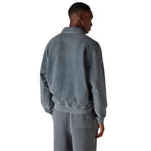 Heavyweight Grey Washed Ribbed Polo Sweatshirt and <b>Jogger</b> Set for Men Cotton Streetwear Sweatpants with Ribbed Collar Fashion - Product Image 5