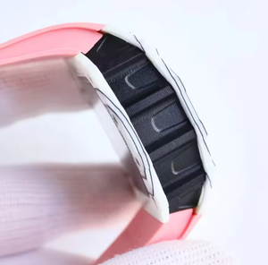 Montre sport et décontractée de luxe légère et entièrement squelettée de forme tonneau RM AMG Factory en rose et blanc, montre mécanique - Product Image 4