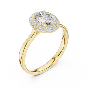 Bague de mariage en or jaune 14K 18K avec double halo de diamants ovales de laboratoire, certifiés DEF VVS IGI, style grappe, vente en gros OEM - Product Image 3