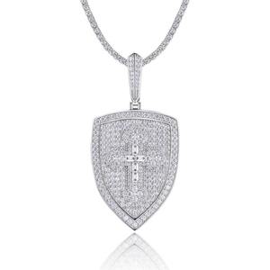 Shield Cross Religious <b>Charms</b> Moissanite Pendant 925 <b>Silver</b> Lab Created Custom Jewelry for Gift and Daily Wear - Product Image 2