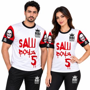 T-shirt col rond pour homme, 220 grammes, coupe ample, sportif, en jersey non tissé, teint en fil, imprimé numériquement, vierge, 100 % polyester, écologique - Product Image 1