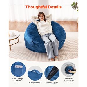 Canapé pouf rond en velours hollandais pour adultes, rembourrage en mousse haute densité avec housse amovible et lavable, fauteuil pouf pour adultes - Product Image 5