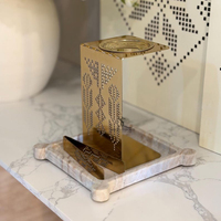 Ensemble de brûleur à bakhoor en métal doré de luxe, support moderne pour encens arabe Oud avec plateau en marbre et pinces assorties pour la décoration de la maison