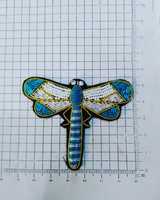 Broche/Patch de luxe en velours brodé bleu et blanc, motif libellule, design 3D en relief, fil métallique, couleurs personnalisées pour
