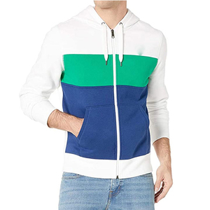 Sudadera con Capucha Unisex con Bloques de Color y Cierre de Cremallera, Blanca, Verde y Azul, con Bolsillos, Estilo Casual, Corte Regular, Tejido FRENCH TERRY para Otoño - Product Image 3