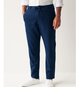 Pantalon homme en mélange lin-coton bleu marine, taille mi-élastiquée, léger, écologique, style smart casual, respirant - Product Image 5