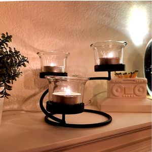 Modern Black Steel Candelabra <b>Tea</b> <b>Light</b> Candle Stand Centerpiece with Clear Glass Tealight Holders for Home Decor Dining Table - Product Image 6