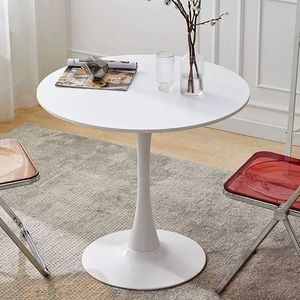 Modern <b>White</b> <b>Round</b> Tulip <b>Dining</b> <b>Table</b> MDF Top with Steel Base for Mid Century Coffee or Living Room Use - Product Image 3