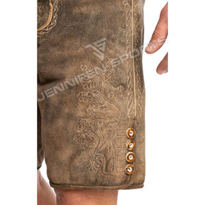 Shorts en cuir de chèvre brodés de style ancien, grande taille, aspect vieilli, faits à la main, pour hommes, style bavarois - Product Image 3