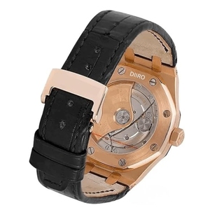 Montre mécanique haut de gamme pour homme, ton or rose, lunette sertie de diamants, bracelet en cuir noir de luxe, verre saphir, montre en moissanite - Product Image 3