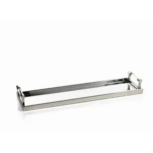 Plateau en aluminium fait main tendance pour servir thé, café, jus, desserts et collations – Multifonctionnel, moderne, argenté, vertical - Product Image 1