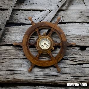 Horloge murale en bois ancienne en forme de roue de bateau, décoration nautique, design Art Déco, alimentée par piles, décoration murale pour la maison ou le bureau, cadeau Tajdaar - Product Image 3