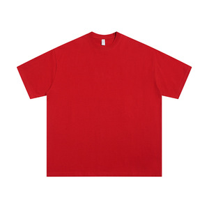 T-shirt pour homme en coton rouge à manches courtes, col rond, coupe classique, décontracté, couleur unie, jersey tricoté, teinture unie - Product Image 1