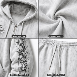 Survêtement unisexe streetwear à capuche avec fermeture éclair, imprimé crâne, en coton, coupe ample, pour l'automne, avec poches latérales - Product Image 6