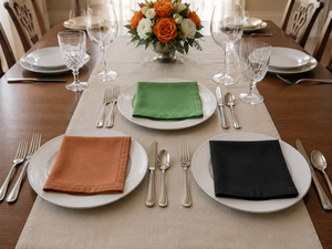 Brown <b>Linen</b> <b>Cloth</b> Napkin Embroidered Hem Square Dinner Napery Reusable <b>Table</b> <b>Linen</b> for Wedding Dining - Product Image 4