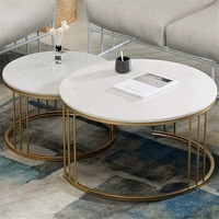 Ensemble de tables basses rondes modernes – Plateau en bois et structure en métal – Tables d'appoint pour salon (lot de 2)