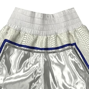 Shorts de Muay Thai en satin argenté de qualité supérieure avec empiècements en peau de serpent - Trunks de boxe professionnels - Équipement MMA à taille haute élastique - Product Image 3
