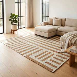 Alfombra de Yute Tejida a Mano con Rayas Negras de 10' x 14' para Sala de Estar, Estilo Contemporáneo, Rústico y Loft Urbano - Product Image 2