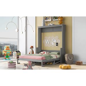 Letto a scomparsa matrimoniale grigio con comodo ripiano - Product Image 5