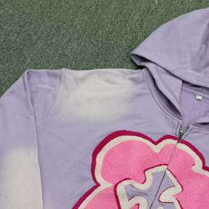 Sudadera con capucha y cremallera personalizada para hombre y mujer, sudadera estética con bordado de lazo de felpa, chaqueta con capucha y cremallera con lavado vintage - Product Image 5