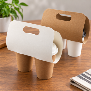 Support jetable en papier kraft avec poignée pour boissons chaudes, plateau à emporter, emballage écologique pour café - Product Image 3