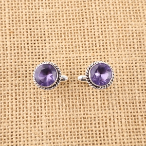 Boutons de manchette ronds en lolite violette de Niharika Gems, sertis dans de l'argent sterling 925 plaqué, bijoux pour femmes et filles - Product Image 3