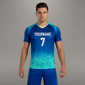 Camiseta de Fútbol Unisex Azul con Cuello en V, Manga Corta, Impresión por Transferencia de Calor, Diseño Geométrico, Transpirable, de Poliéster, 2026 - Product Image 4