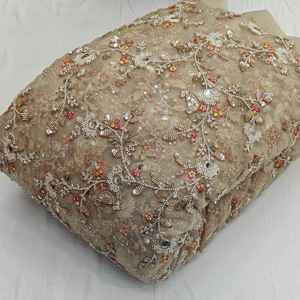 Tela de malla con bordado floral de cuentas de diseñador, tela de malla de lujo para vestido de novia, lehenga, material para vestido de boda - Product Image 5