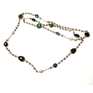 Collier de perles multicolores en pierres naturelles, plaqué or 18 carats, argent sterling, style bohème, kyanite, labradorite, perle d'eau douce - Product Image 3