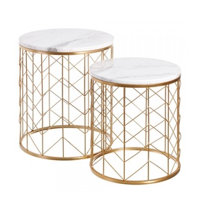 Table basse gigogne unique en métal avec plateau en marbre – Ensemble de tables de café haut de gamme pour la décoration de la maison moderne - Product Image 2