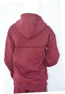 Sweat-shirt à capuche zippé pour femme, couleur bordeaux, effet délavé, broderie, coupe classique, manches longues, couleur unie, 100% coton biologique, hiver - Product Image 4