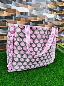 Bolsos tote grandes de algodón acolchado con estampado indio, bolso de mano para mujer, bolsos tote de viaje, regalo de cumpleaños, regalo de Navidad para ella - Product Image 3