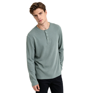 <b>Men's</b> Regular Fit Long Sleeve Button Up <b>Henley</b> Shirt Solid Color Knitted Cotton Casual <b>Top</b> Autumn Wear - Product Image 1