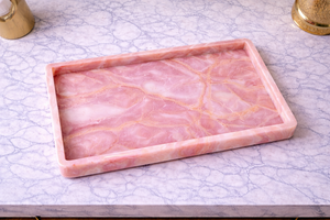 Ensemble d'accessoires de salle de bain en agate rose de luxe 5 pièces : distributeur de savon, boîte à mouchoirs, plateau, porte-brosse à dents, porte-savon - Product Image 4