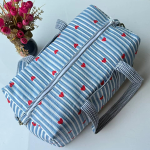 Handmade Cotton Quilted Duffle Bag Lightweight Spacious Interior Durable Construction With Elegant Block Print Ideal For Travel - Product Image 1