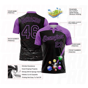 Custom Black Medium Purple Billiard Balls Performance Polo Shirt Embroidery Sublimation Moisture Wicking Golf <b>Bowling</b> Billiards - Product Image 3
