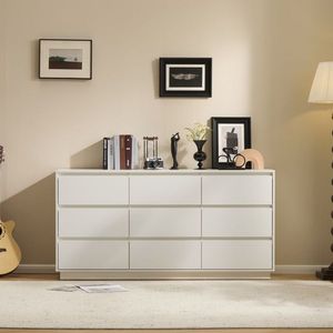 Commode moderne à 9 tiroirs 160x40x80cm en panneaux de particules 3 couches blanc 1 pièce - Product Image 1
