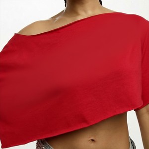 Custom Logo Summer Fashion <b>Top</b> Women One Shoulder Crop <b>Top</b> Asymmetric Sleeveless Red Knitted Solid Color Loose Fit Spring <b>Tops</b> - Product Image 4