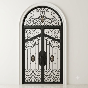 Porte d'entrée double en acier forgé à la main KHP Premium, antivol, résistante à la rouille, en fer forgé, moderne, pour villas de luxe - Product Image 1