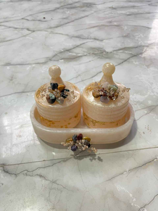 Statue de fruits secs en résine de luxe haut de gamme, 2 pots avec couvercles et plateau, classique, écologique, étanche, fait main, rond, objet de collection artistique pour cuisine - Product Image 2