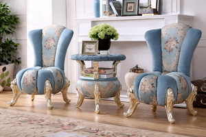 Chaise à baldaquin en teck doré de style baroque français moderne avec tabouret, ensemble de baldaquin sculpté personnalisable et durable pour salon de luxe - Product Image 5