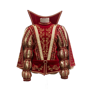 Costume de carnaval traditionnel pour homme en velours noir avec broderie argentée et bordure rouge, costume de prince de carnaval - Product Image 6