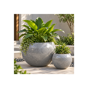 Grand pot rond en fibre de verre avec peinture résistante aux UV, pot de jardin moderne pour extérieur, récipient décoratif haut de gamme pour patio - Product Image 1